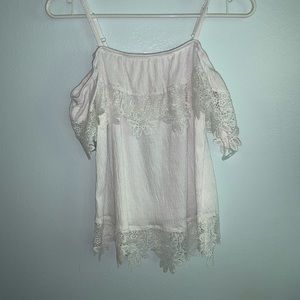 No Boundaries white and lace of the shoulder shirt